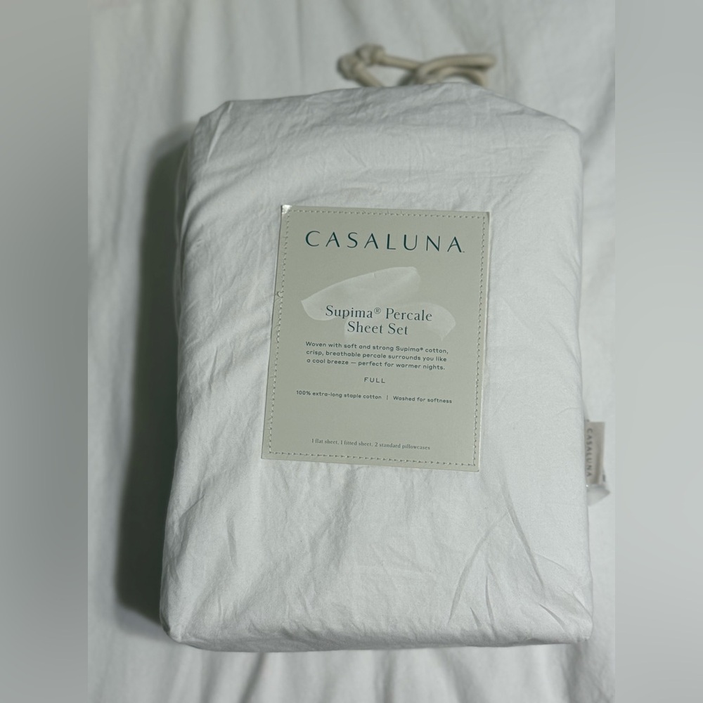 Casaluna, FULL Supima Percale 100% extra-long staple cotton Sheet Set WHITE, NWT